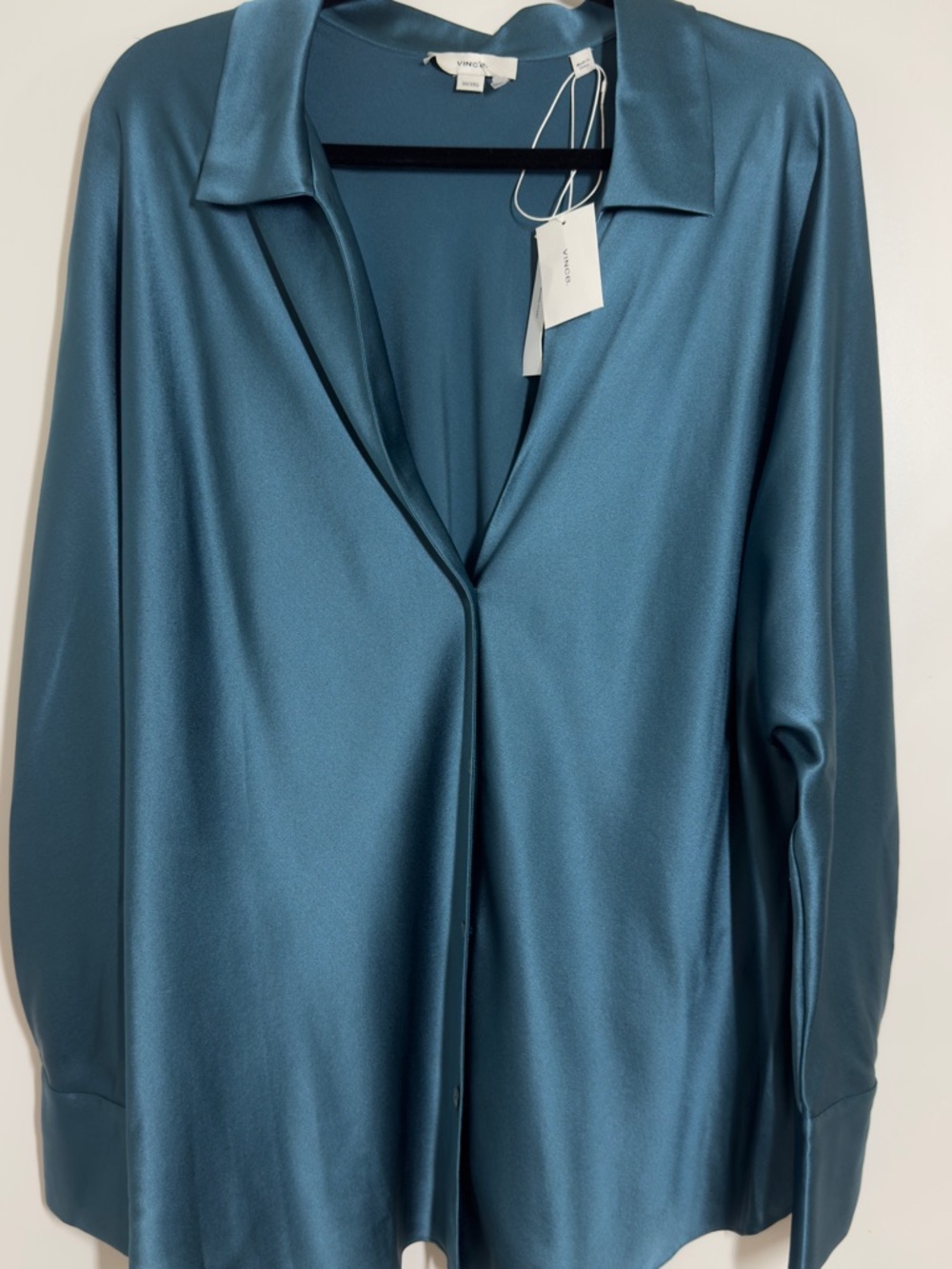 Vince 100% Silk Teal Blouse NWT Long Sleeve Button Front Size 3X
